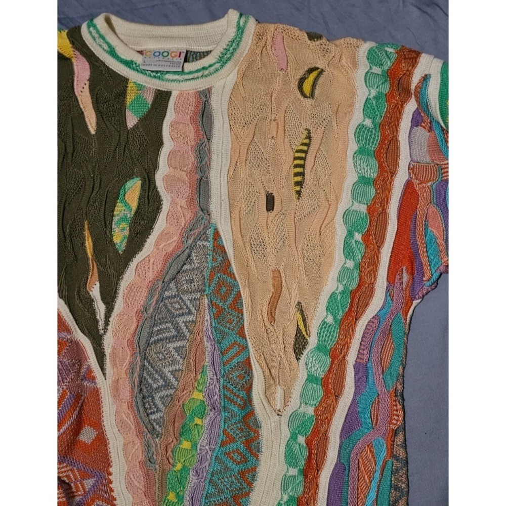 Vintage COOGI 90s 3D Knit Multicolor Sweater Size Large Wool Biggie Hip-Hop RARE - Picture 2 of 6